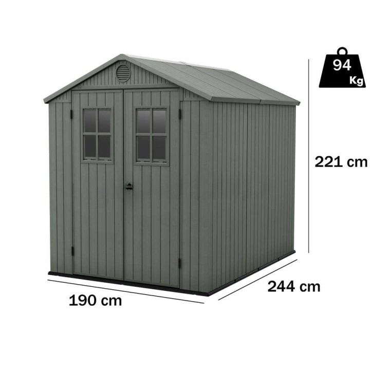 Keter Darwin 6x8 puutarhavaja, vihreä, 190 × 244 × 221 cm, 2 ikkunaa