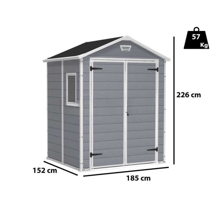 Keter Manor 6x5 puutarhavaja, harmaa, 185 × 152 × 226