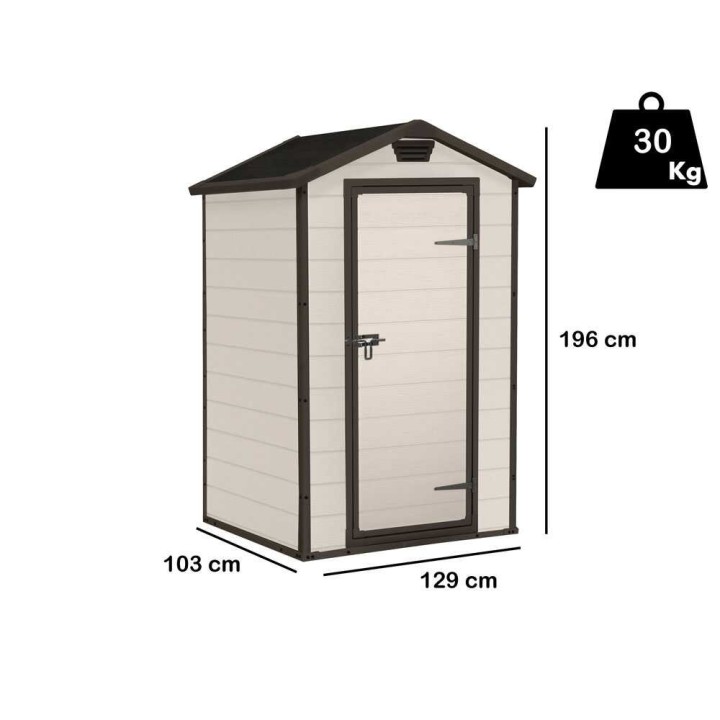 Keter Manor 4x3 beige puutarhavaja työkaluille, 129 × 103 × 196 cm