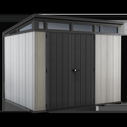 Keter Artisan 9x7 harmaa puutarjavaja 277 218 226 cm kaksilehtinen ovi