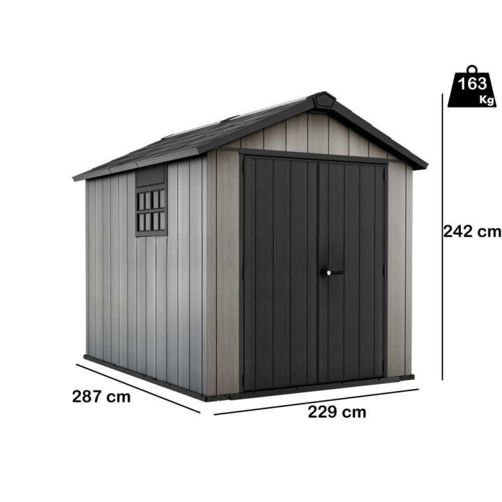 Keter Oakland 759 puutarhavaja, Duotech, 229 × 287 × 242 cm, lattia ja kattoikkuna