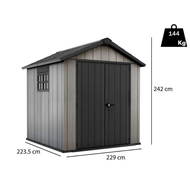 Keter Oakland 757 puutarhamökki, 229 × 223,5 × 242 cm, kaksilehtinen ovi