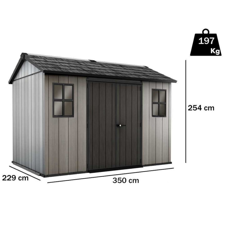 Keter Oakland 1175 puutarhamökki, 350 × 229 × 254 cm, PVC, kaksi ikkunaa