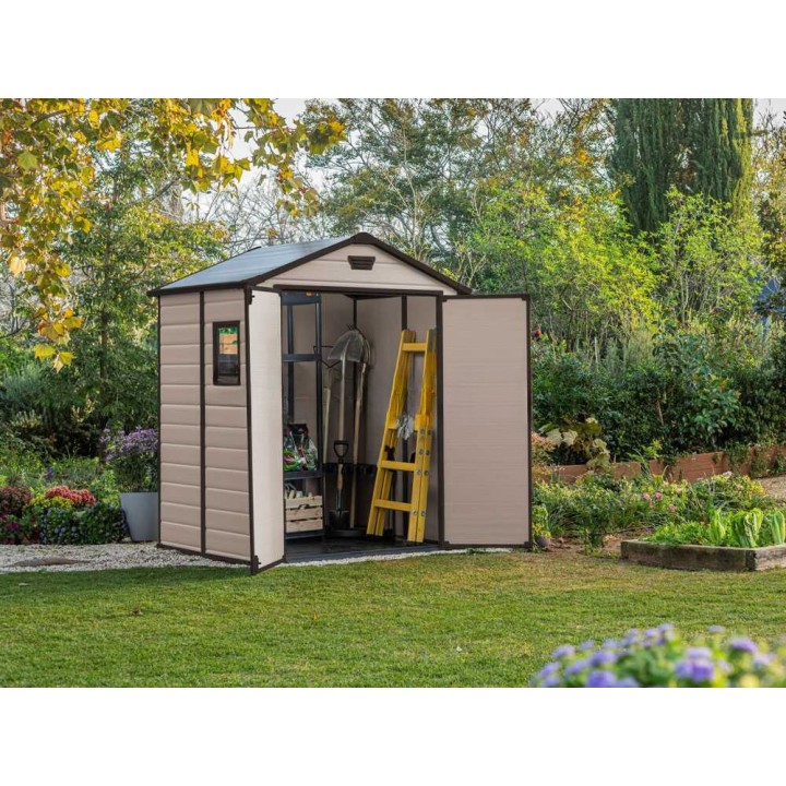 Keter Manor 6x5 beige puutarhavaja, PVC, 185 × 152 × 226 cm