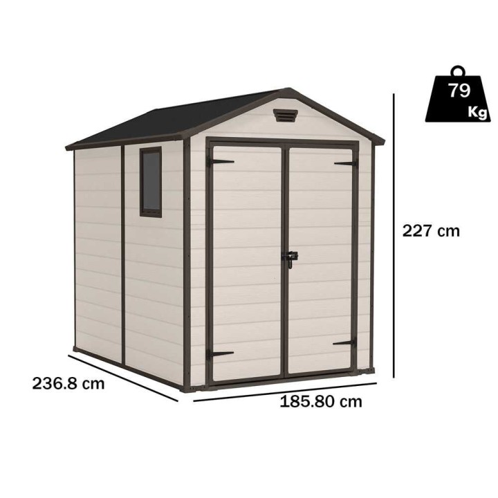 Keter Manor 6x8 beige puutarhavaja, PVC, 185 × 236 × 227 cm