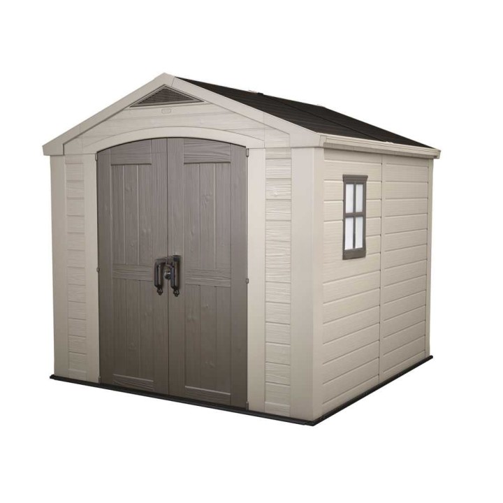 Keter Factor 8x8 beige puutarhamökki, 256,5 × 255 × 243 cm, PVC-rakenne