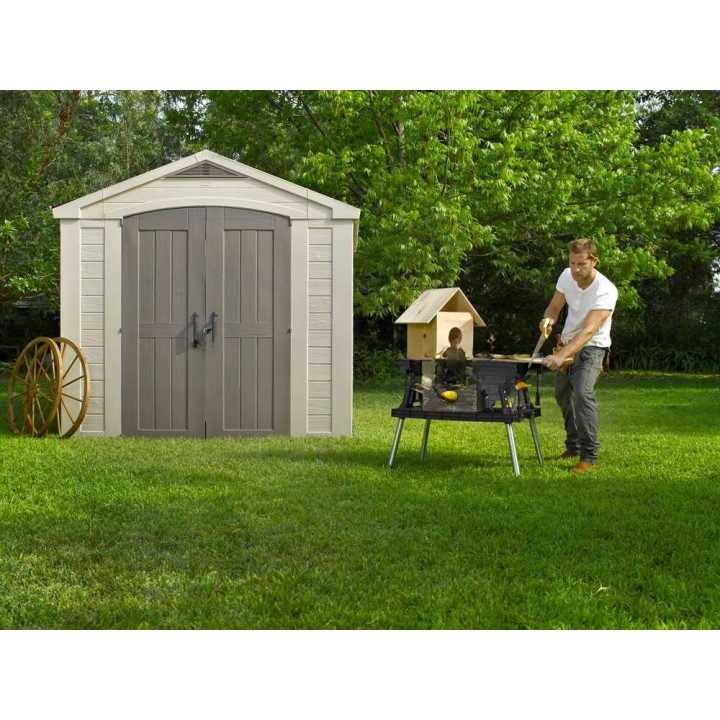 Keter Factor 8x8 beige puutarhamökki, 256,5 × 255 × 243 cm, PVC-rakenne