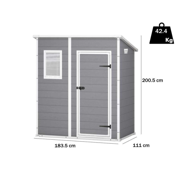 Keter Manor Pent 6x4 harmaa puutarhavaja, 183,5 × 111 × 200,5 cm