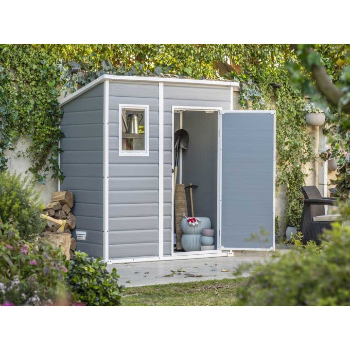 Keter Manor Pent 6x4 harmaa puutarhavaja, 183,5 × 111 × 200,5 cm