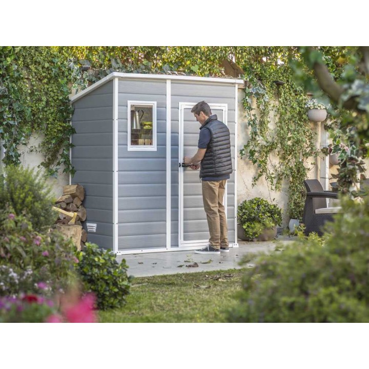 Keter Manor Pent 6x4 harmaa puutarhavaja, 183,5 × 111 × 200,5 cm