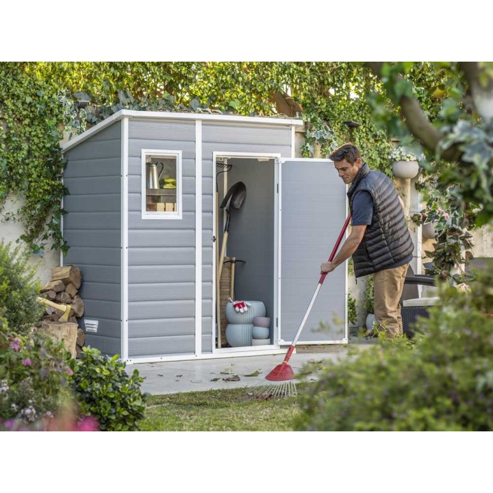 Keter Manor Pent 6x4 harmaa puutarhavaja, 183,5 × 111 × 200,5 cm