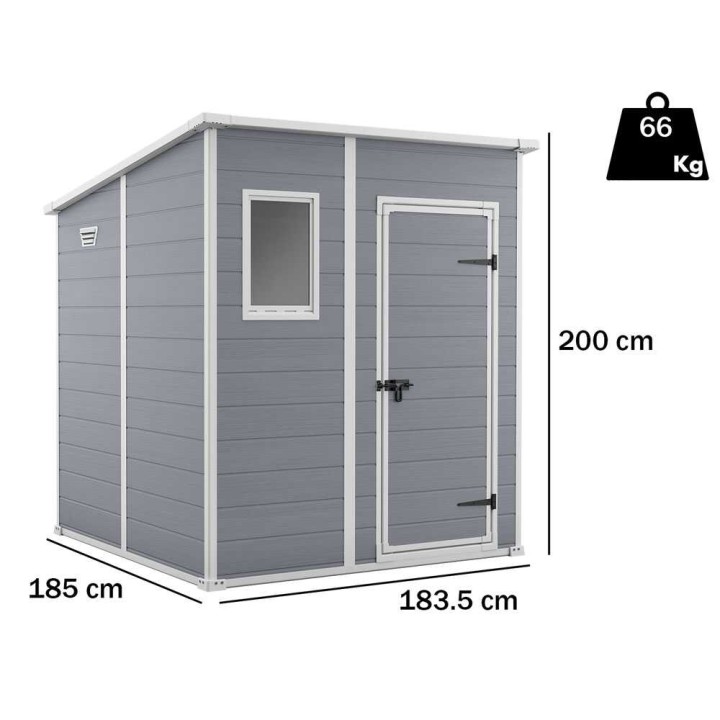 Keter Manor Pent 6x6 harmaa puutarhavaja, PVC, 183,5 × 185 × 200 cm