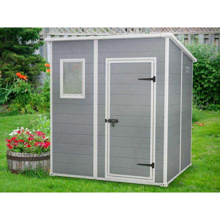 Keter Manor Pent 6x6 harmaa puutarhavaja, PVC, 183,5 × 185 × 200 cm