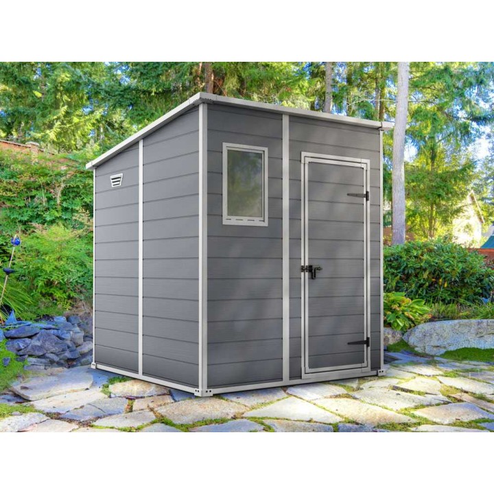 Keter Manor Pent 6x6 harmaa puutarhavaja, PVC, 183,5 × 185 × 200 cm