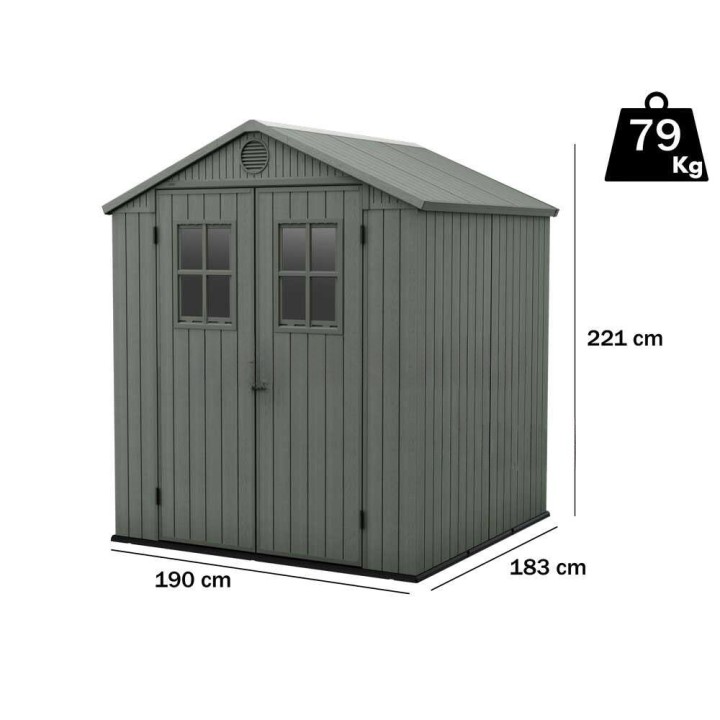 Keter Darwin 6x6 vihreä puutarhavaja, 190 × 183 × 221 cm, PVC, lattia ja 2 ikkunaa