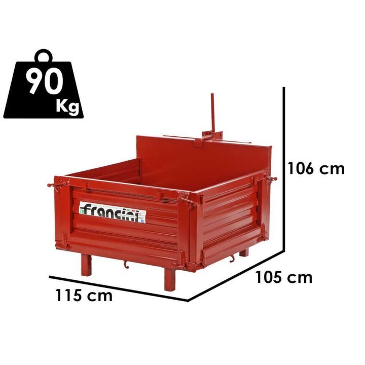Francini P 100 kippaava kuljetuslava traktoriin, 400 kg, 3 irrotettavaa laitaa