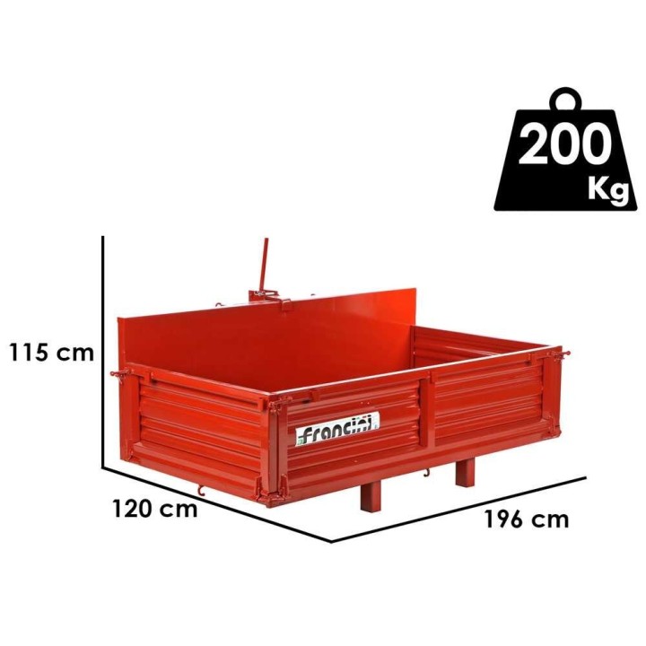 Francini P 190 traktorin kuljetuslava, kaatava, 700 kg, 3 irrotettavaa laitaa