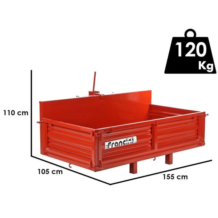 Francini P 150 -kuljetuslava traktorille, 500 kg, manuaalinen kippaus, 3 irrotettavaa laitaa