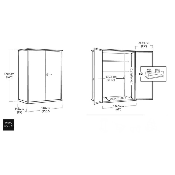 Keter High Store+ puutarhakaappi työkaluille, 1 400 l, 140 × 73,6 × 170,4 cm