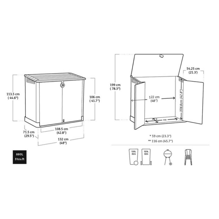 Keter Store it Out Midi black säilytyskaappi, 880 l, 132 × 71,5 × 113,5 cm