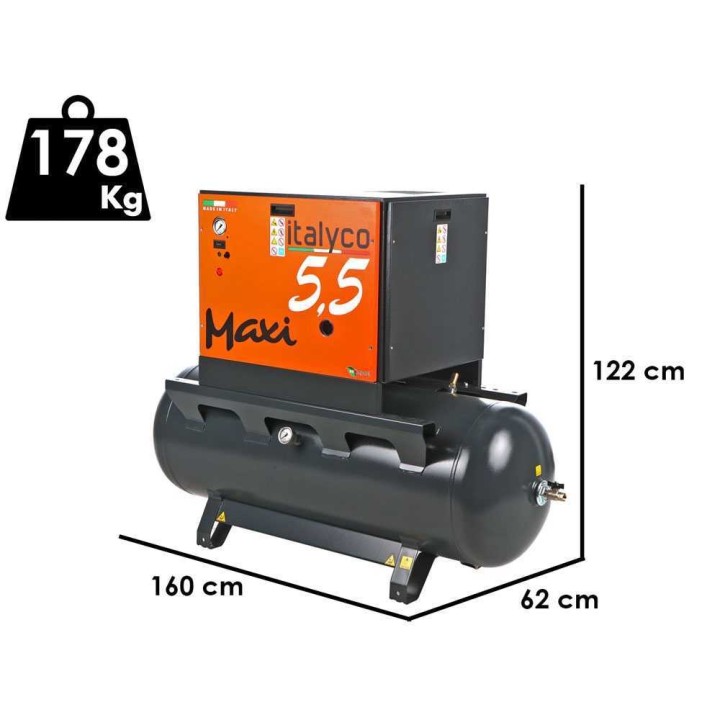 Italyco Maxi 6/270 ruuvikompressori, 5 HP, 270 l, 10 bar
