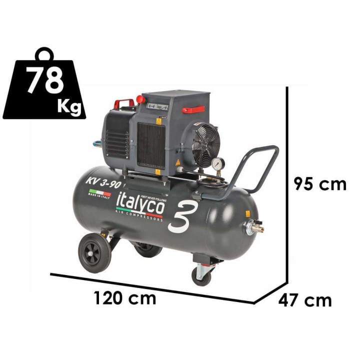 Italyco KV 3/90 T ruuvikompressori, 90 l, 10 bar, 400 V