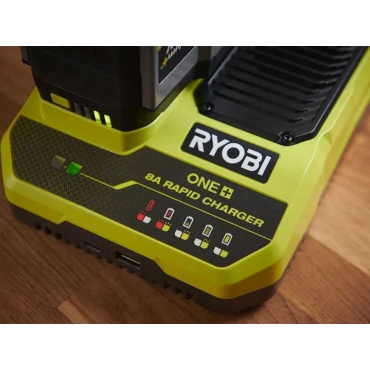 Ryobi RC18180 pikalaturi 18 V ONE+™ -akuille, 4,0 Ah, USB-C ja USB-A