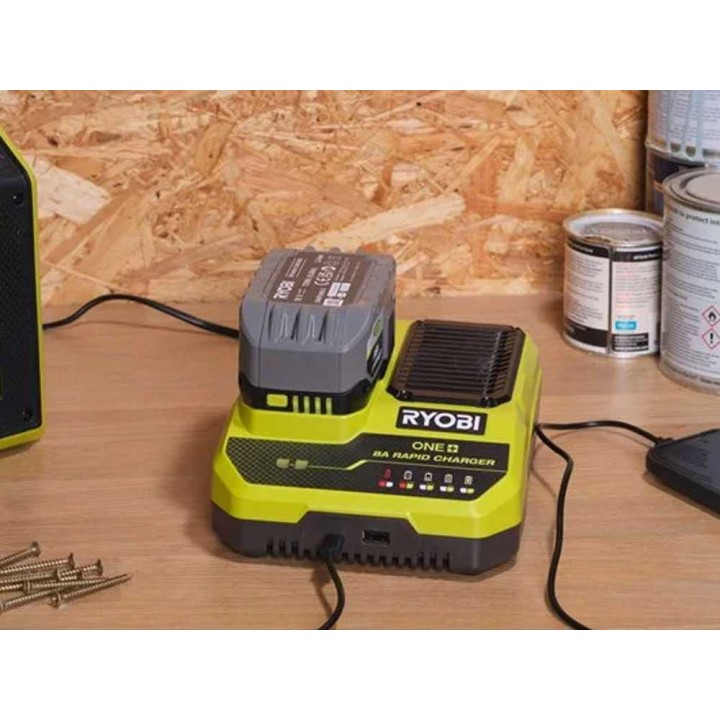 Ryobi RC18180 pikalaturi 18 V ONE+™ -akuille, 4,0 Ah, USB-C ja USB-A