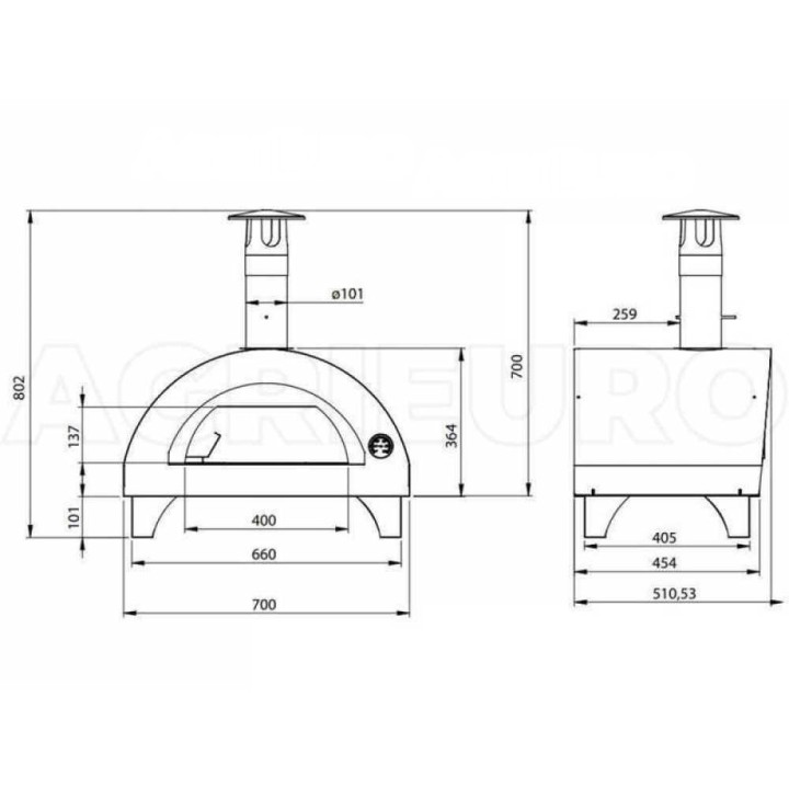 Quattro Stagioni Antracite puulämmitteinen pizzauuni, 60 × 40 cm, 1 pizza