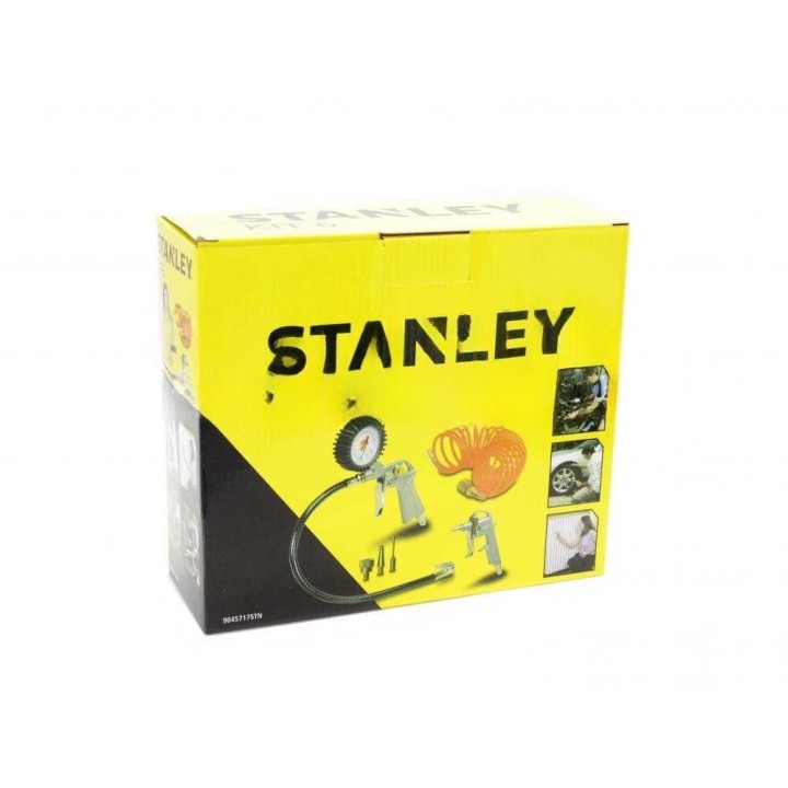Stanley 6-osainen paineilmasarja kompressorille, painemittari ja 5 m spiraaliletku