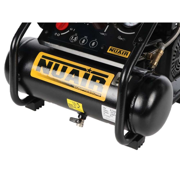 Nuair Siltek TB 6 öljytön hiljainen kompressori, 1,5 HP, 6 l, 230 V