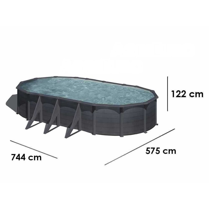 Gre Kea Ovale soikea teräsallas, 730 × 375 × 120 cm, grafiitti