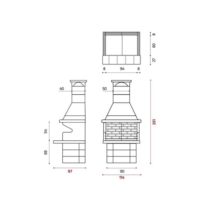 Edilmark Barbecue 201 puu- ja hiiligrilli, sementti, 96 × 35 cm
