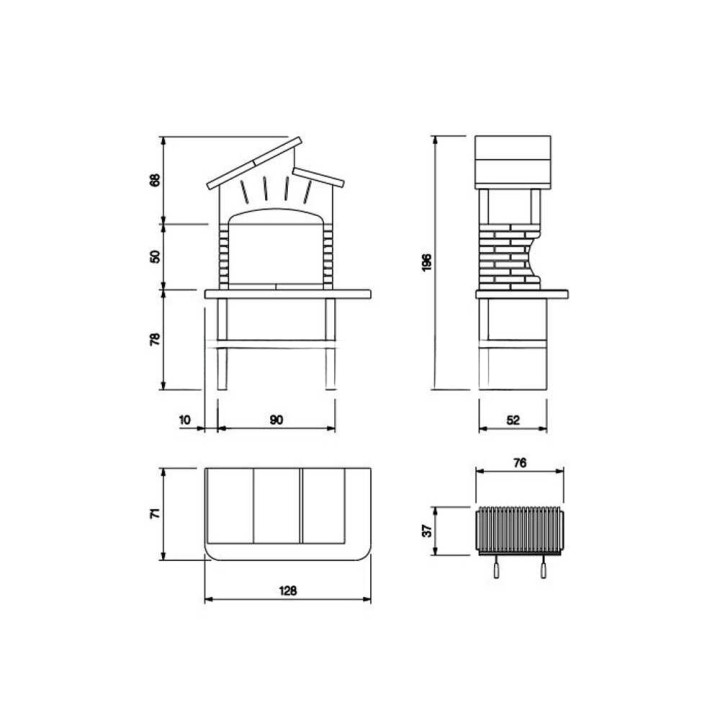 Palazzetti Lido muurattu puu- ja hiiligrilli, 76 × 40 cm, 680 kg