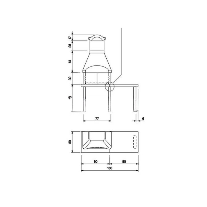 Palazzetti Orlando muurattu grilli puulle ja hiilelle, 68 × 40 cm