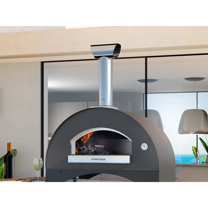Fontana Amalfi puulämmitteinen ulkouuni, 3 pizzaa, 80 × 50 cm, pyörällinen kärry