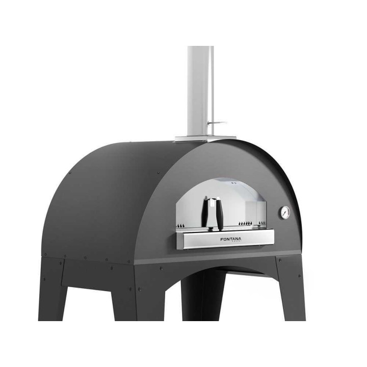 Fontana Amalfi puulämmitteinen ulkouuni, 3 pizzaa, 80 × 50 cm, pyörällinen kärry