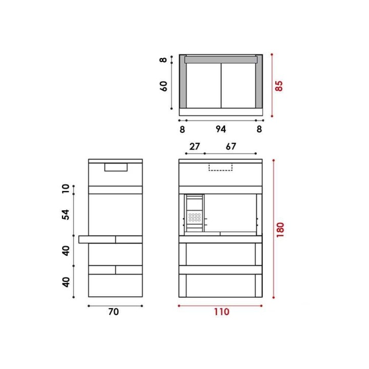 Edilmark KUBO muurattu ulkogrilli puulle ja hiilelle, 96 × 35 cm, 590 kg