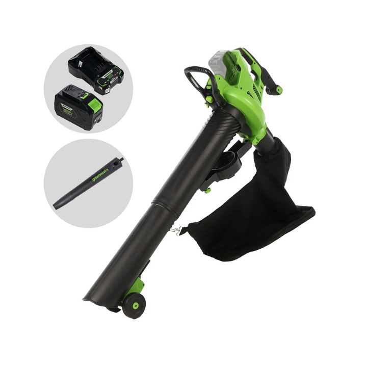 Greenworks GD48BVIIK4 akkukäyttöinen puhallin imuri 48 V 4 Ah
