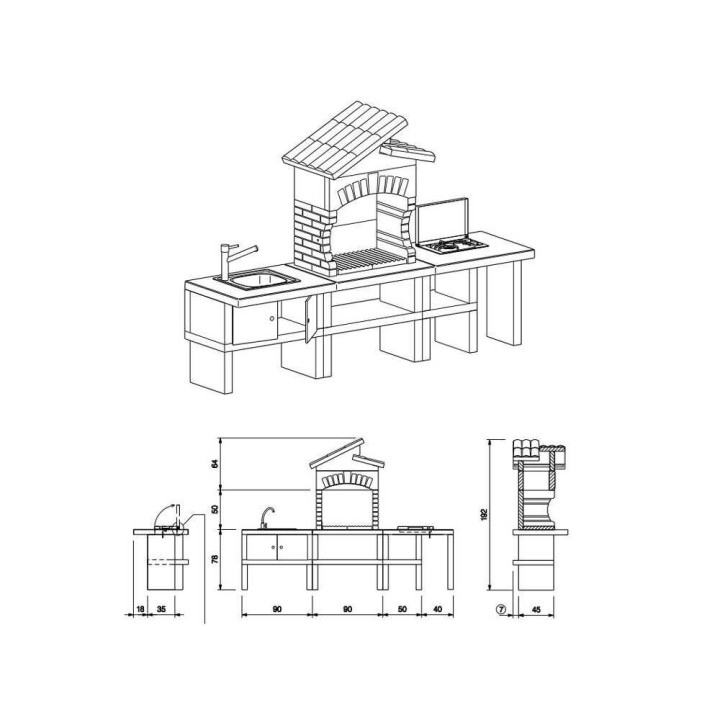 Palazzetti Cordoba 2 muurattu ulkokeittiö, 68 × 40 cm grilliritilä