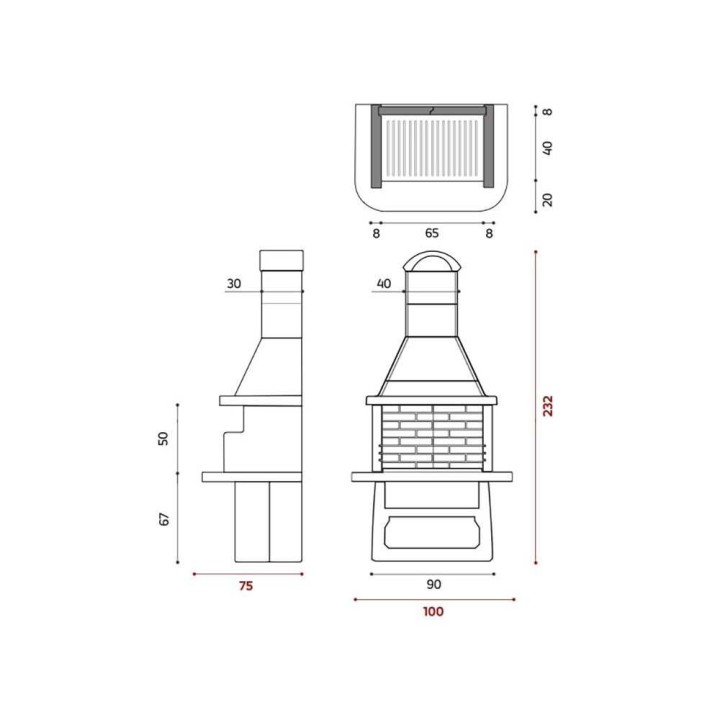 Edilmark GF65 muurattu hiiligrilli, 65 × 35 cm, 494 kg