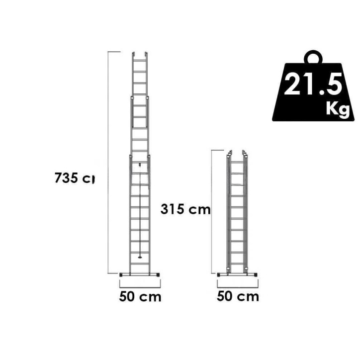 Tria 3TR alumiiniset jatkotikkaat, 3 × 10 askelmaa, 7,35 m, 150 kg