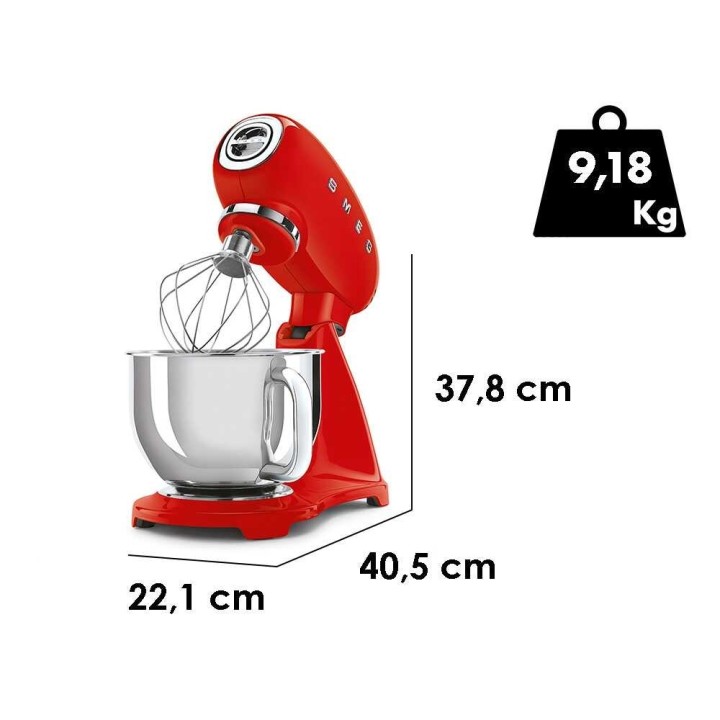 Smeg SMF03RDEU planetaarinen taikinakone, punainen, 4,8 l, 800 W, 10 nopeutta