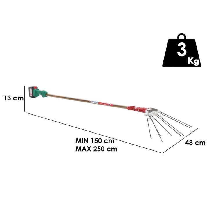 Sbaraglia Super23 Cordless oliivinkorjuulaite, 21 V, teleskooppivarsi 150–250 cm