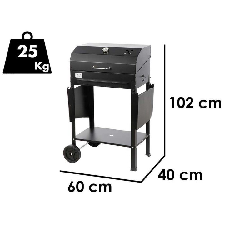 Ercole Medium hiiligrilli, 57,5 × 37 cm, kansi ja lämpömittari