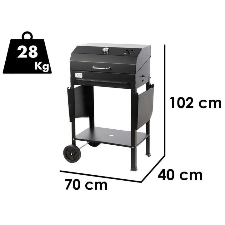 Ercole Large hiiligrilli, kromattu ritilä 67,5 × 37 cm, kansi ja lämpömittari