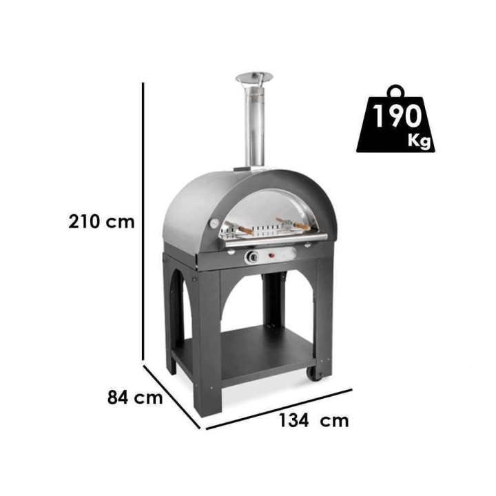Pulcinella Antracite 80 × 60 ulkouuni pizzalle, kaasu ja puu, 4 pizzaa