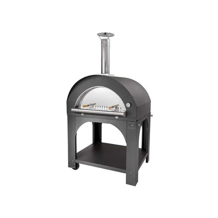 Pulcinella Antracite 80 × 60 ulkouuni pizzalle, kaasu ja puu, 4 pizzaa