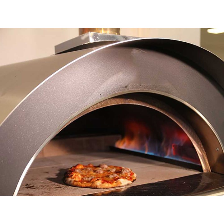 Pulcinella Antracite 80 × 60 ulkouuni pizzalle, kaasu ja puu, 4 pizzaa
