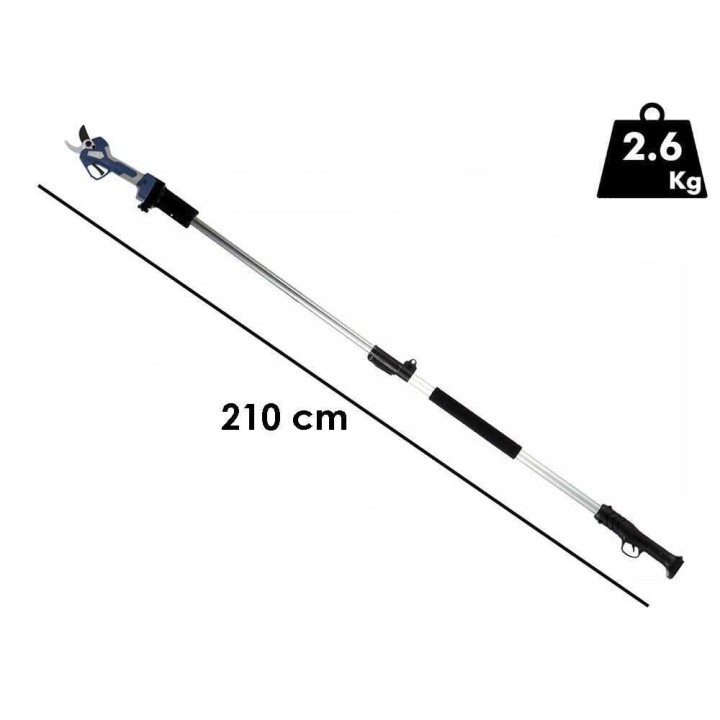 Bullmach ARTEMIS 45 sähköiset oksasakset, teleskooppivarsi 150–210 cm, 2 × 21,6 V 4 Ah